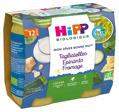 Hipp Tagliatelles Épinards Fromage Pots 2 X 250 g Dès 12 Mois