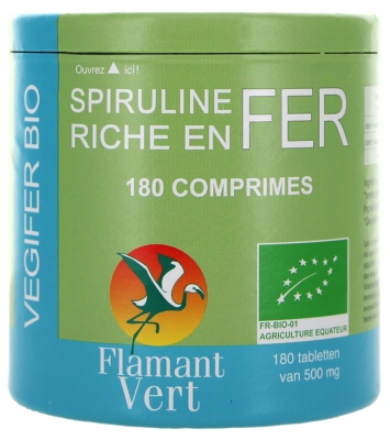 Flamant Vert Spiruline Bio Riche en Fer 180 Comprimés