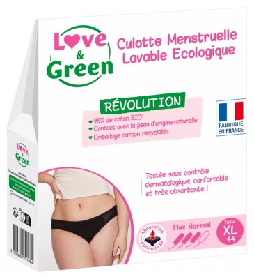 Love & Green Culotte Menstruelle Lavable Écologique Flux Normal - Taille : XL - 44