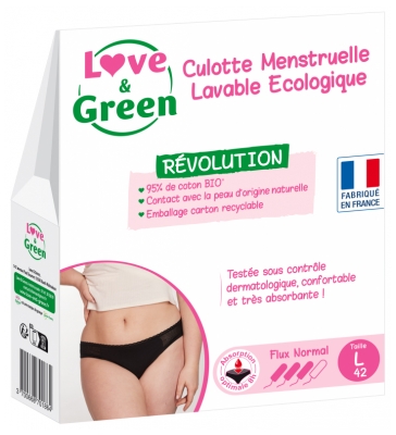 Love & Green Culotte Menstruelle Lavable Écologique Flux Normal - Taille : L - 42