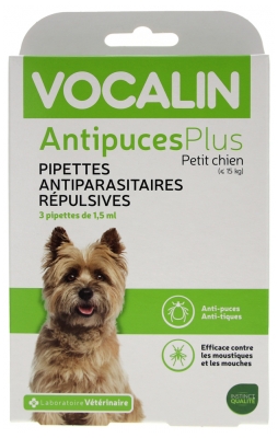 Vocalin AntipucesPlus Petit Chien Pipettes Antiparasitaires Répulsives 3 Pipettes de 1,5 ml