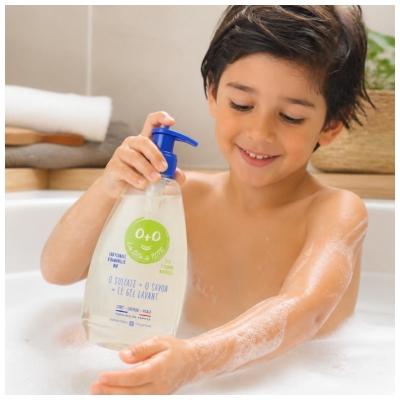 Poupina le Gel Lavant Tête à Toto - 0 Sulfate et 0 Savon - Panthénol et Hamamélis - Peau Sensible - Corps Cheveux Visage - 97% d'Ingrédients d'Origine Naturelle - Vegan - Made in France - 485 ml