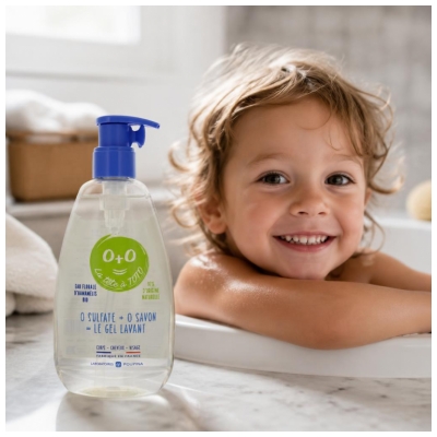 Poupina le Gel Lavant Tête à Toto - 0 Sulfate et 0 Savon - Panthénol et Hamamélis - Peau Sensible - Corps Cheveux Visage - 97% d'Ingrédients d'Origine Naturelle - Vegan - Made in France - 485 ml