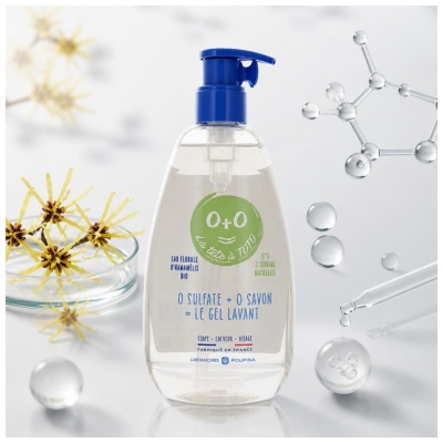 Poupina le Gel Lavant Tête à Toto - 0 Sulfate et 0 Savon - Panthénol et Hamamélis - Peau Sensible - Corps Cheveux Visage - 97% d'Ingrédients d'Origine Naturelle - Vegan - Made in France - 485 ml
