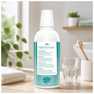 Wild Tebodont Bain de Bouche Avec de L‘Huile D‘Arbre à Thé Sans Fluorure 500 ml