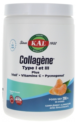 Kal Collagène Type I et Iii Plus Solusiltm - Vitamine c Pycnogénol   Arôme Naturel de Mandarine - Pot 298 g