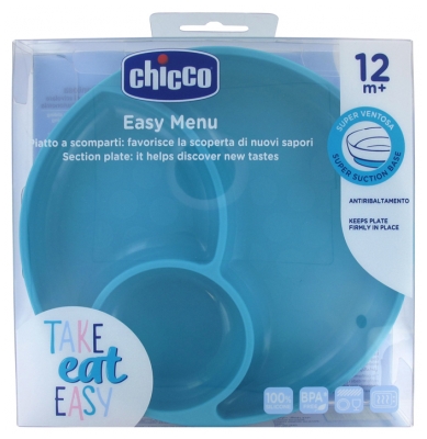 Chicco Plat Compartiment Silicone Avec Ventouse - 12M+ - Couleur : Bleu turquoise