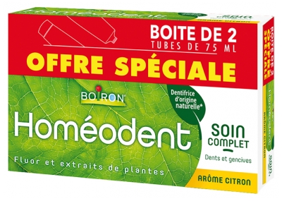 Boiron Homéodent® Soin Complet Dents et Gencives Citron 2 Tubes de 75 ml - Arôme : Citron