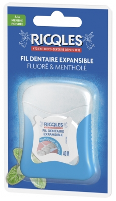 Ricqlès Fil Dentaire Expansible Fluoré et Mentholé à la Menthe Poivrée 40 m