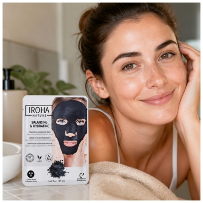 Iroha Collection Détox Masque Tissus Biodégradable Charbon + ha