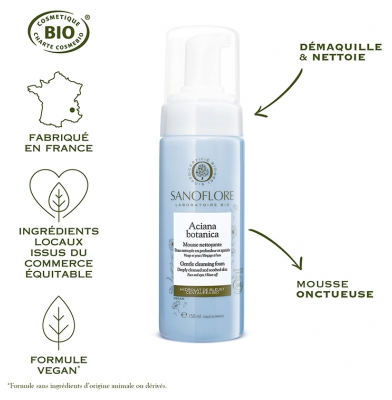Sanoflore Aciana Botanica Mousse Nettoyante Visage et Yeux Certifiée Bio 150 ml