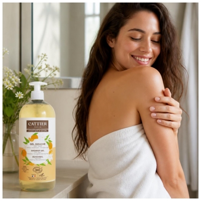 Cattier Gel Douche Sans Sulfate Aloe Vera Parfum Clémentine Fleur d'Oranger Bio 1 L