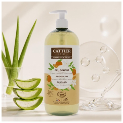 Cattier Gel Douche Sans Sulfate Aloe Vera Parfum Clémentine Fleur d'Oranger Bio 1 L