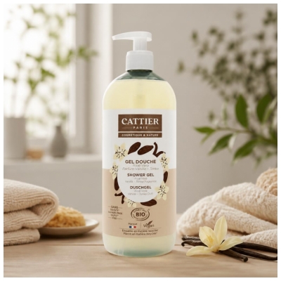 Cattier Gel Douche Sans Sulfate Aloe Vera Parfum Vanille Tonka Bio 1 L