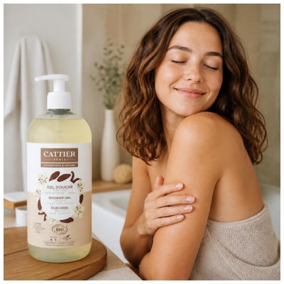 Cattier Gel Douche Sans Sulfate Aloe Vera Parfum Vanille Tonka Bio 1 L