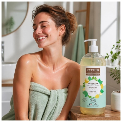 Cattier Gel Douche Sans Sulfate Aloe Vera Parfum Citron Menthe Bio 1 L