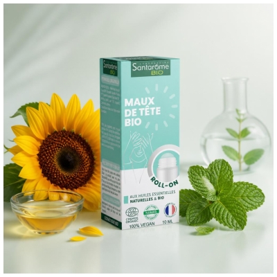 Santarome Roller Maux de Tête Huiles Essentielles Bio 10 ml