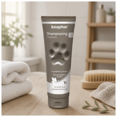 Beaphar Shampooing Pelage Blanc
Extraits d'Edelweiss & de Lait de Karité - 250 ml
