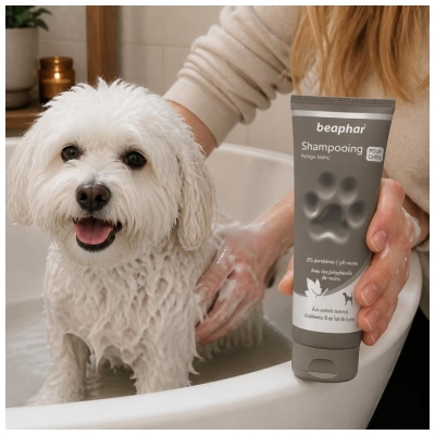 Beaphar Shampooing Pelage Blanc
Extraits d'Edelweiss & de Lait de Karité - 250 ml