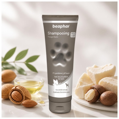 Beaphar Shampooing Pelage Blanc
Extraits d'Edelweiss & de Lait de Karité - 250 ml