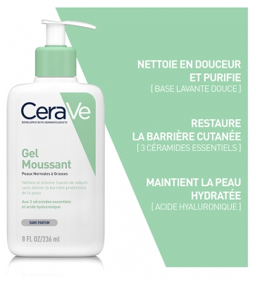 Cerave Gel Moussant Visage Pour Les Peaux Normales à Grasses 473 ml