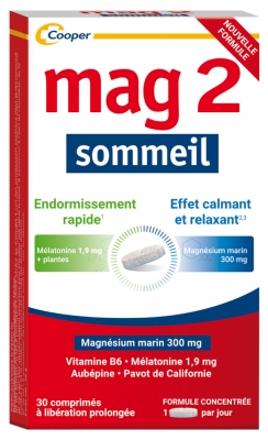 Mag 2 Sommeil-Complément Alimentaire - Magnésium Marin 300 mg Mélatonine 1,9 mg et Extraits de Plantes-Endormissement Rapide Effet Calmant et Relaxant-Programme de 15 à 30 Jours - 30 Comprimés