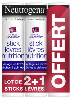 Neutrogena ® Trio Sticks Lèvres (2 Achetés le 3Ème Offert) Stick de 3 X 4,8 g