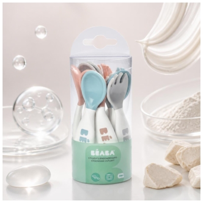 Béaba Lot de 6 Cuillères Ergo + 4 Fourchettes (Old Pink+Airy Green+Light Mist)