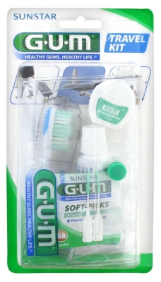 Gum Kit Voyage Travel (Brosse à Dents + Fil et Dentifrice Original White) - Couleur : Bleu