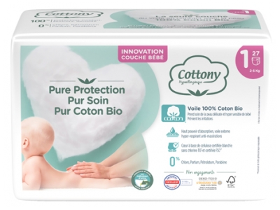 Couches jetables hypoallergéniques en coton biologique pour bébés de 2 à 5 kg : Paquet de 30 couches