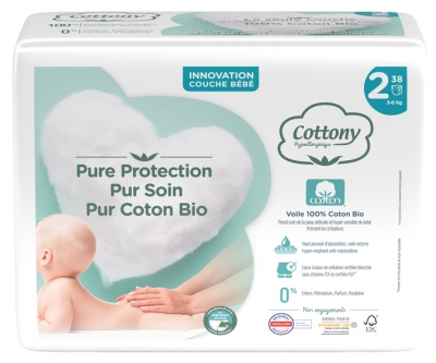COTTONY Couches 100% Coton Biologique Taille 2 - 3/6kg 38 couches