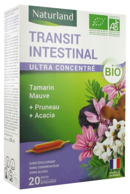 Ampoules buvables à base de plantes pour le confort intestinal - Naturland Transit Intestinal Bio 20 Ampoules