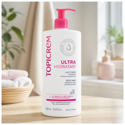 Topicrem Lait Corps Ultra Hydratant Peaux Sèches et Sensibles 1000 ml