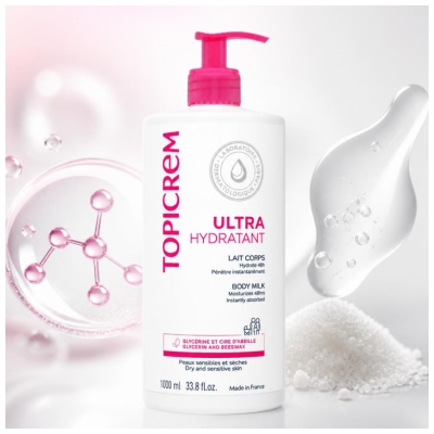 Topicrem Lait Corps Ultra Hydratant Peaux Sèches et Sensibles 1000 ml
