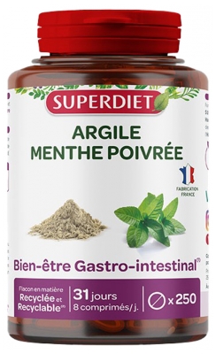 Superdiet Argile Verte Montmorillonite - Menthe Poivrée - 250 Comprimés
