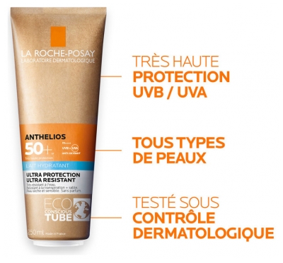 La Roche-Posay Anthelios Crème Solaire en Lait Hydratant Corps Spf50+ Sans Parfum 250 ml Tube Eco-Responsable