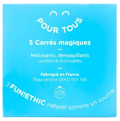Fun!ethic Carrés Magiques Nettoyant Démaquillants Réutilisables 5 carrés
