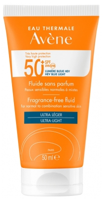 Avène Eau Thermale - Solaire - Fluide 50+ Uvb Uva Lumière Bleue Hev Peaux Sensibles Normales Sans Parfum 50 ml