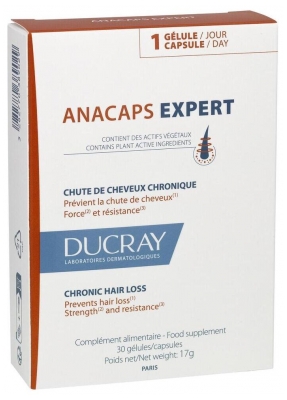 Ducray Anacaps Expert - Chute de Cheveux Chronique Hormonale et Héréditaire Cure 1 Mois 30 Capsules
