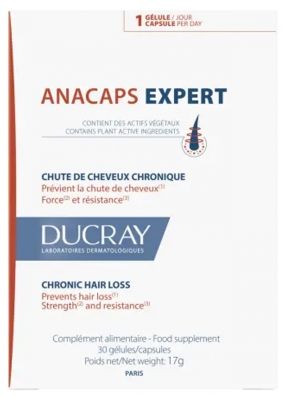 Ducray Anacaps Expert - Chute de Cheveux Chronique Hormonale et Héréditaire Cure 1 Mois 30 Capsules