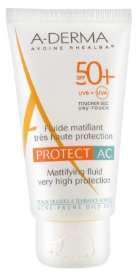 A-Derma Protect Ac - Fluide Solaire Très Haute Protection Spf50+ Matifiant - Peaux à Tendance Acnéique 40 ml