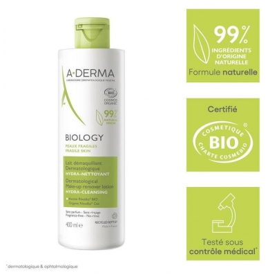 A-Derma Biology Lait Démaquillant Dermatologique Hydra Nettoyant Bio 400 ml