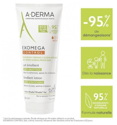 A-Derma Exomega Control - Lait Émollient Anti-Grattage - Peaux Sèches à Tendance à l'Eczéma Atopique 200 ml