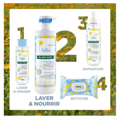 Klorane Calendula Bébé - Lait de Toilette Sans Rinçage Au Apaisant - Peau Normale à Sèche 750 ml