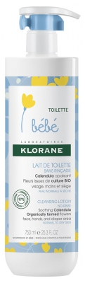 Klorane Calendula Bébé - Lait de Toilette Sans Rinçage Au Apaisant - Peau Normale à Sèche 750 ml