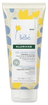 Klorane Calendula Bébé - Gel Lavant Doux au Apaisant Corps Et Cheveux  Peau Normale 200 ml