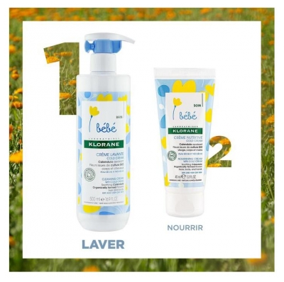 Klorane Calendula Bébé - Crème Lavante Cold Cream au - Bébé - Corps et Cheveux - Peau Sèche et Trèsèche 500 ml