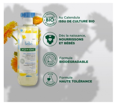 Klorane Calendula Bébé - Gel Lavant Doux au Apaisant Corps Et Cheveux  Peau Normale 500 ml
