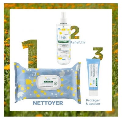 Klorane Calendula Bébé - Lingettes Nettoyantes Épaisses au Apaisant - Peau Normale à Sèche - 25 Unités