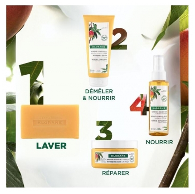Klorane Mangue Shampoing Solide Nutrition à la Mangue - Cheveux Secs 80 g
